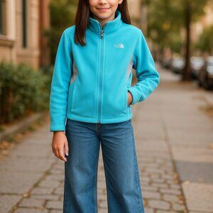 THE NORTH FACE Full Zipper Fleece Jacket Girls M 10 12 Front Back Logo Blue